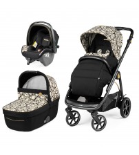 Carucior 3 in 1 Peg Perego Veloce, SLK, 0 - 22 kg, Graphic Gold, Negru / Bej